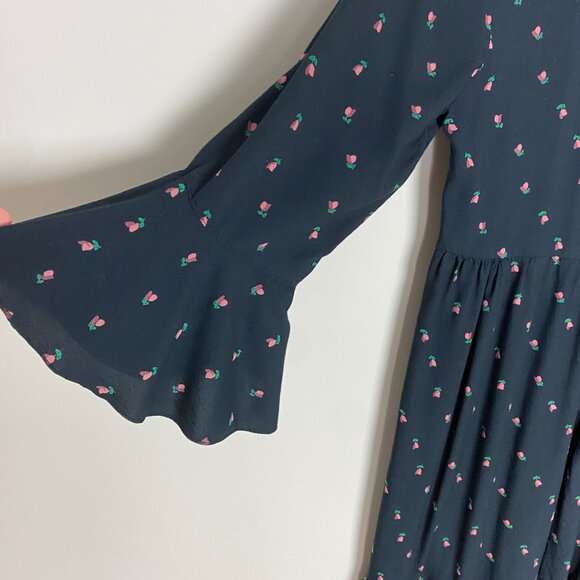 Loft Floral Midi Dress Ruffles Women Small Milkmaid Peasant Black Tiered - Picture 8 of 9